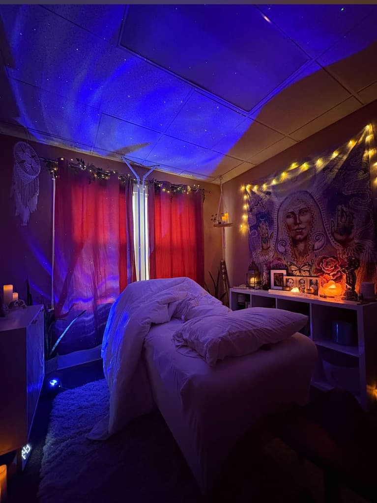 A softly lit healing space at The Lightness of Being